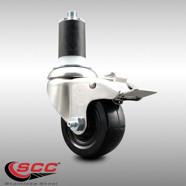 Service Caster 3 Inch 316SS Hard Rubber Swivel 1-1/2 Inch Expanding Stem Caster Lock Brake SCC SCC-SS316TTLEX20S314-HRS-112 - main